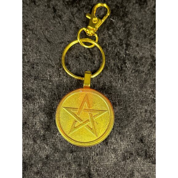 Orange Pentacle Orgonite Keychain - Picture 1 of 4